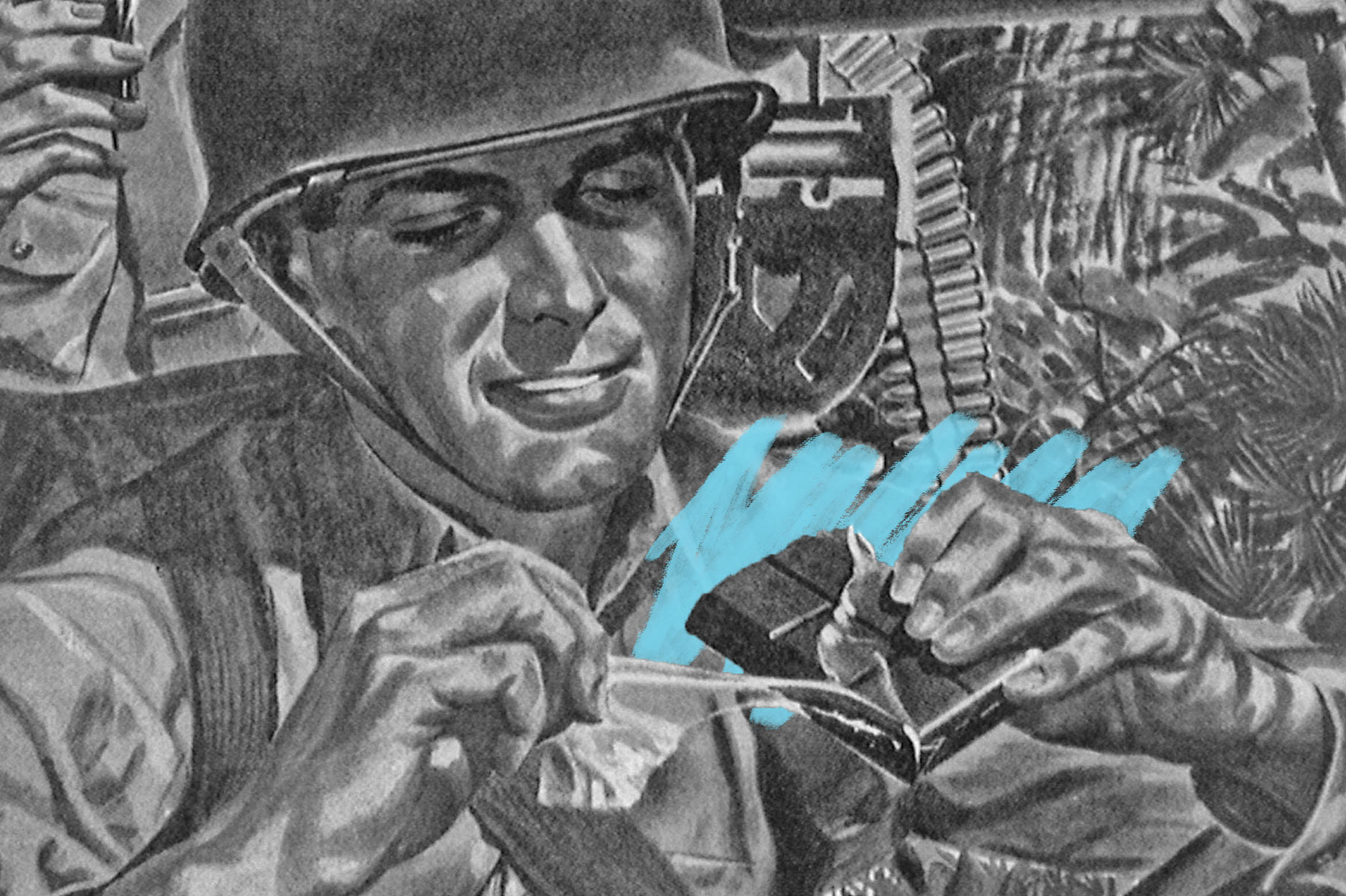 Soldier unwraps chocolate