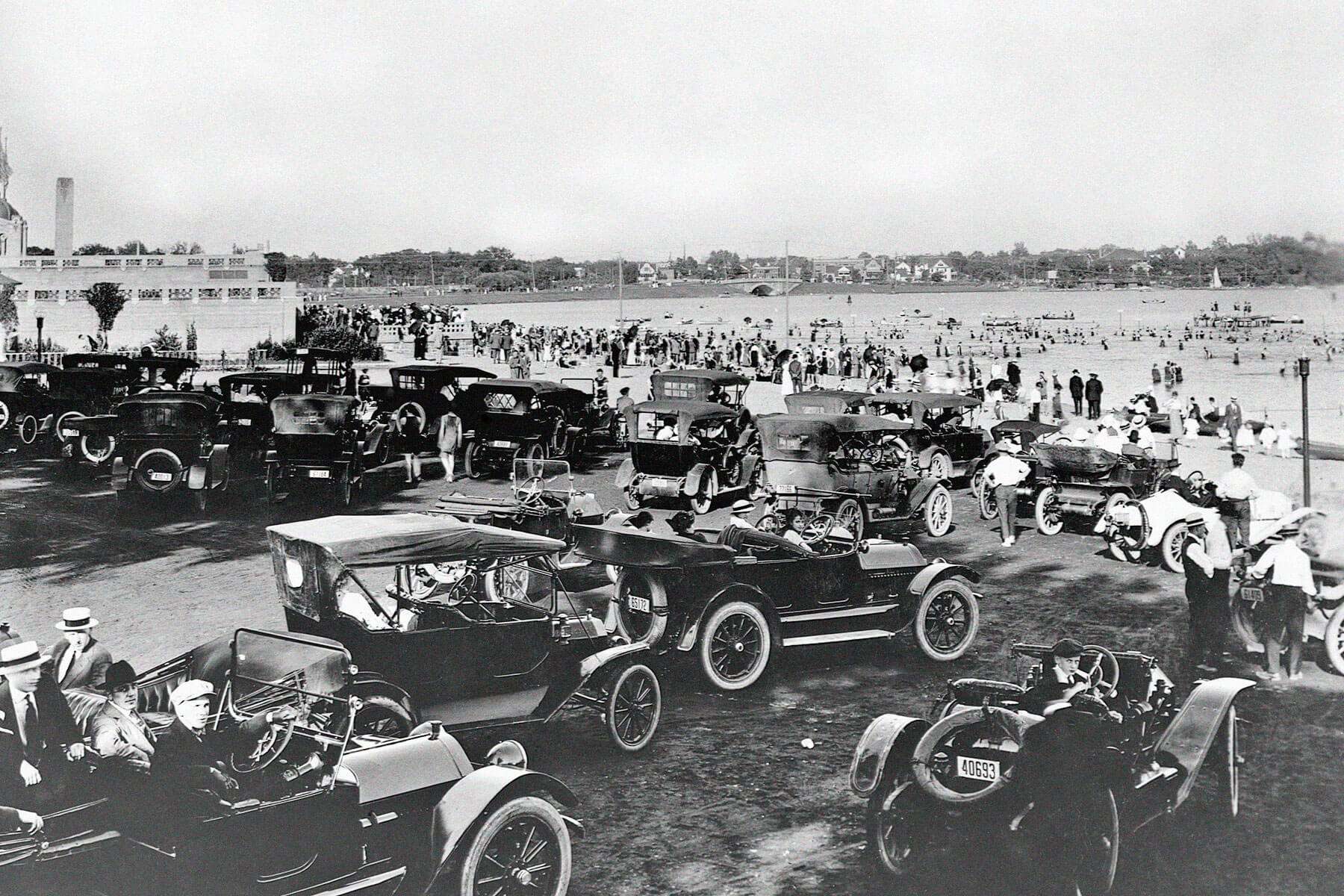 Model T Fords at beach