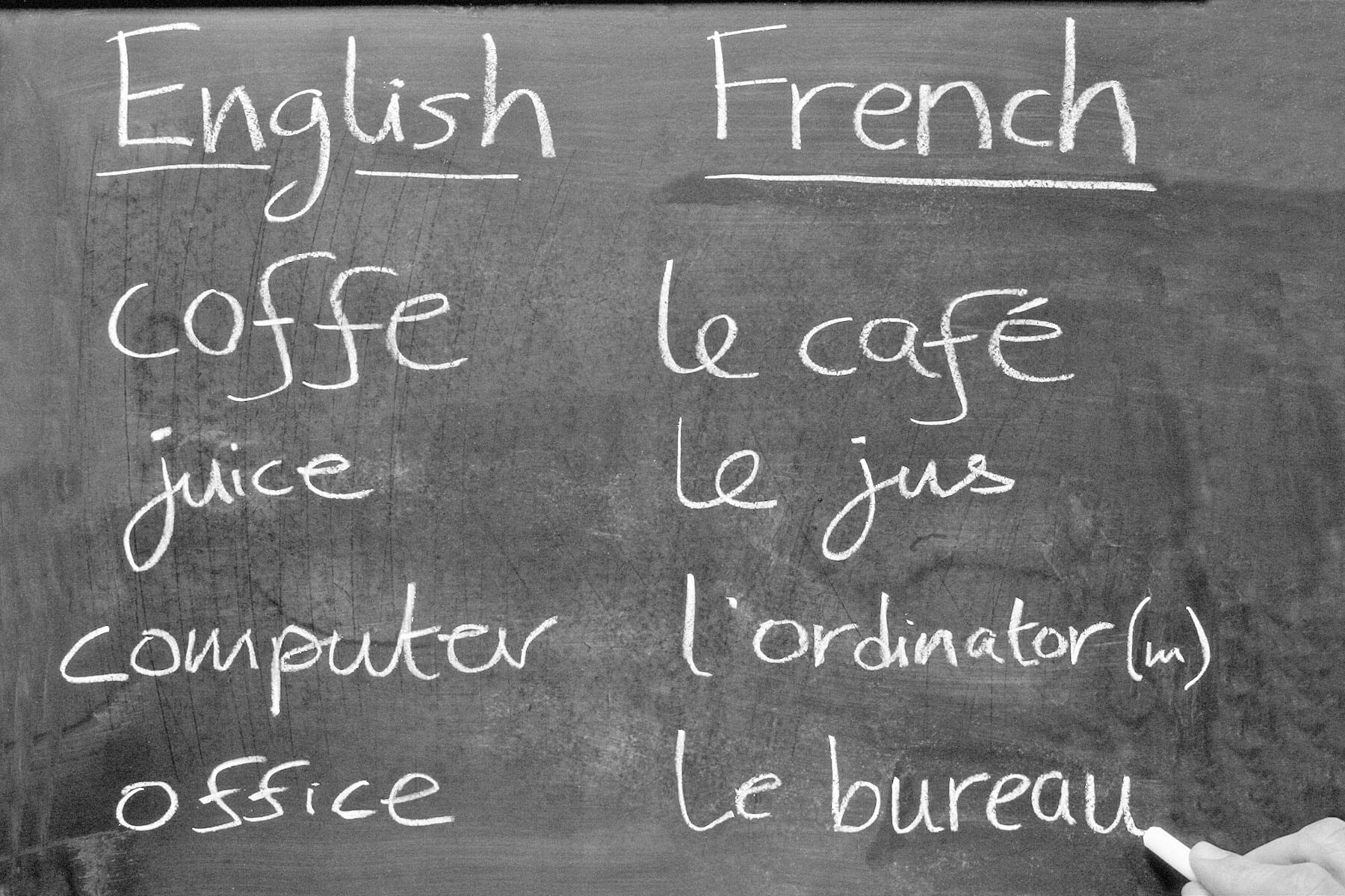 French lesson on chalkboard