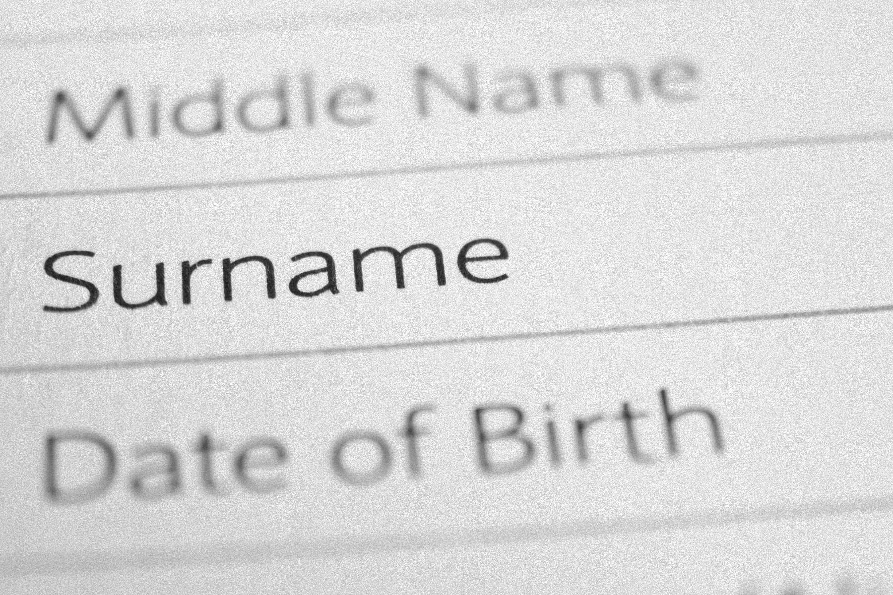 “Surname” line on a printed form