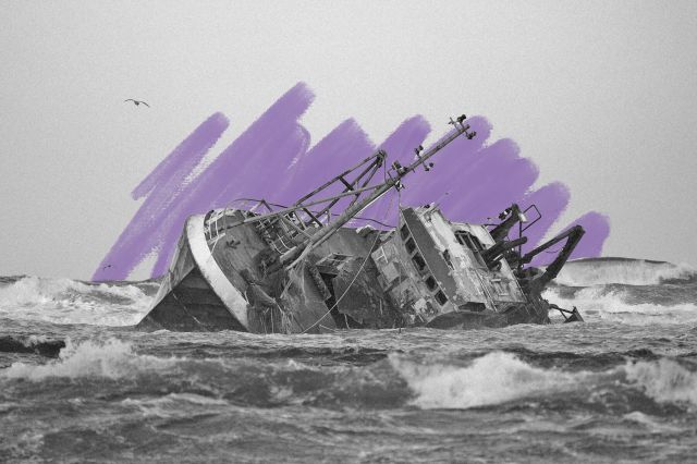 A fishing vessel run aground