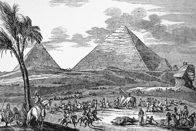 Engraving of the Pyramids of Giza