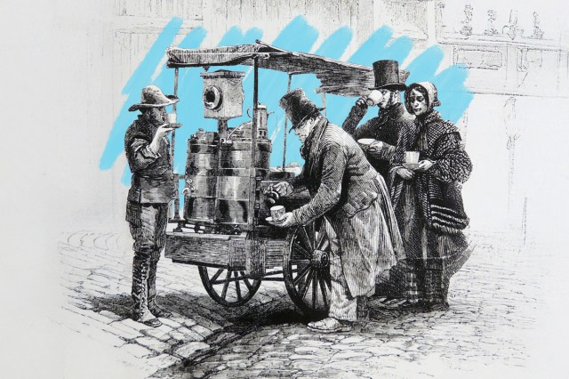 Street coffee stall, London, 1861